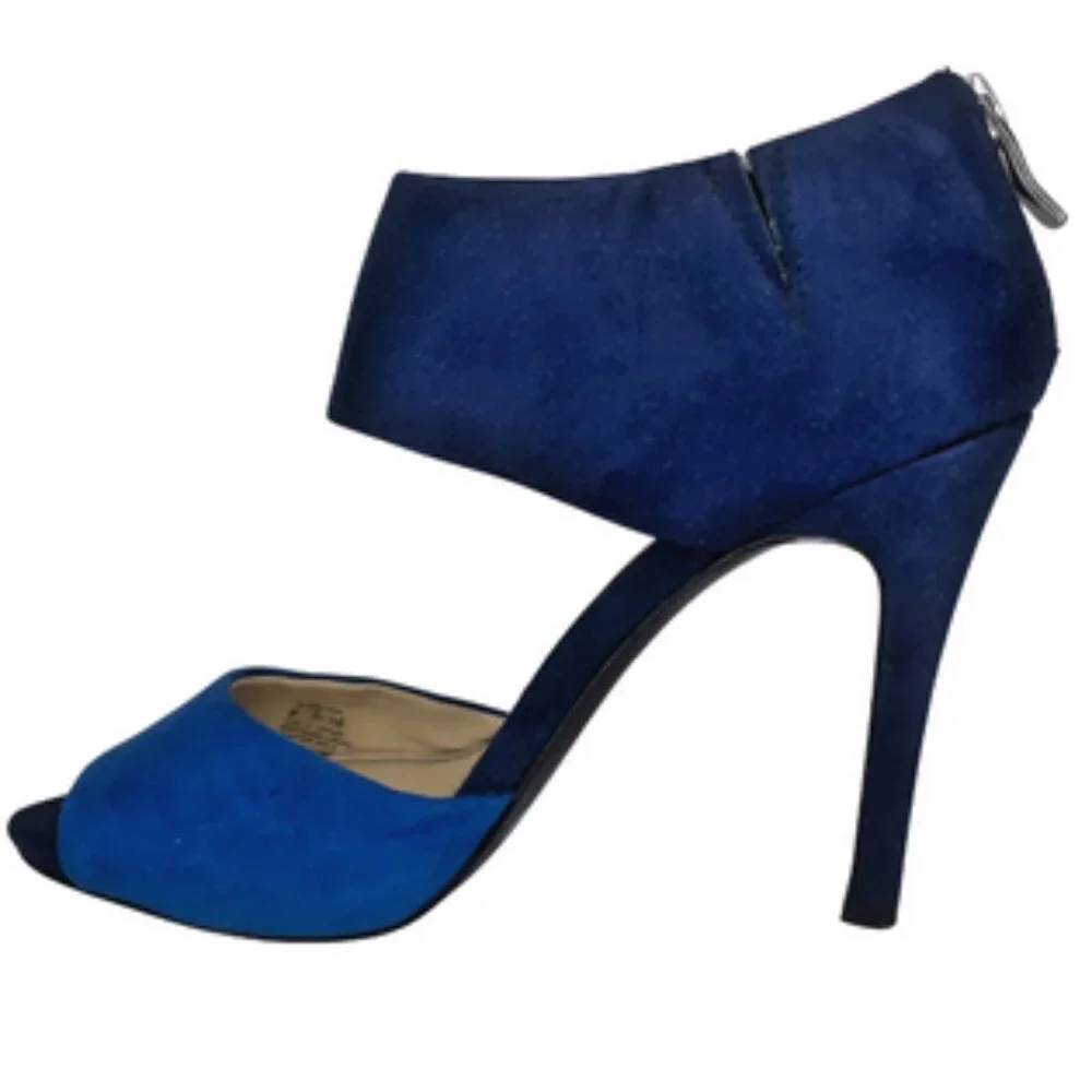 BCBGeneration Cobalt Blue Suede Idalaha D’Orsay Peep Toe Ankle Strap Heels 8.5